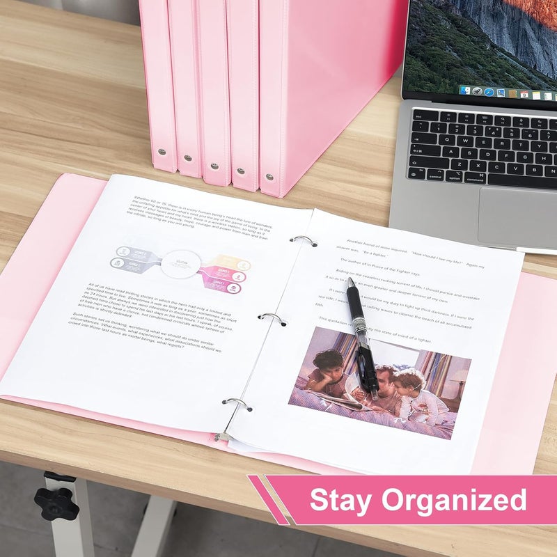 SUIN 0.5-inch 3-Ring Binder with 2 Interior Pockets, 0.5'' Basic Binders Holds US Letter Size 8.5'' x 11''for Office/Home/Back to School, 6 Pack (Pink) - Image 5